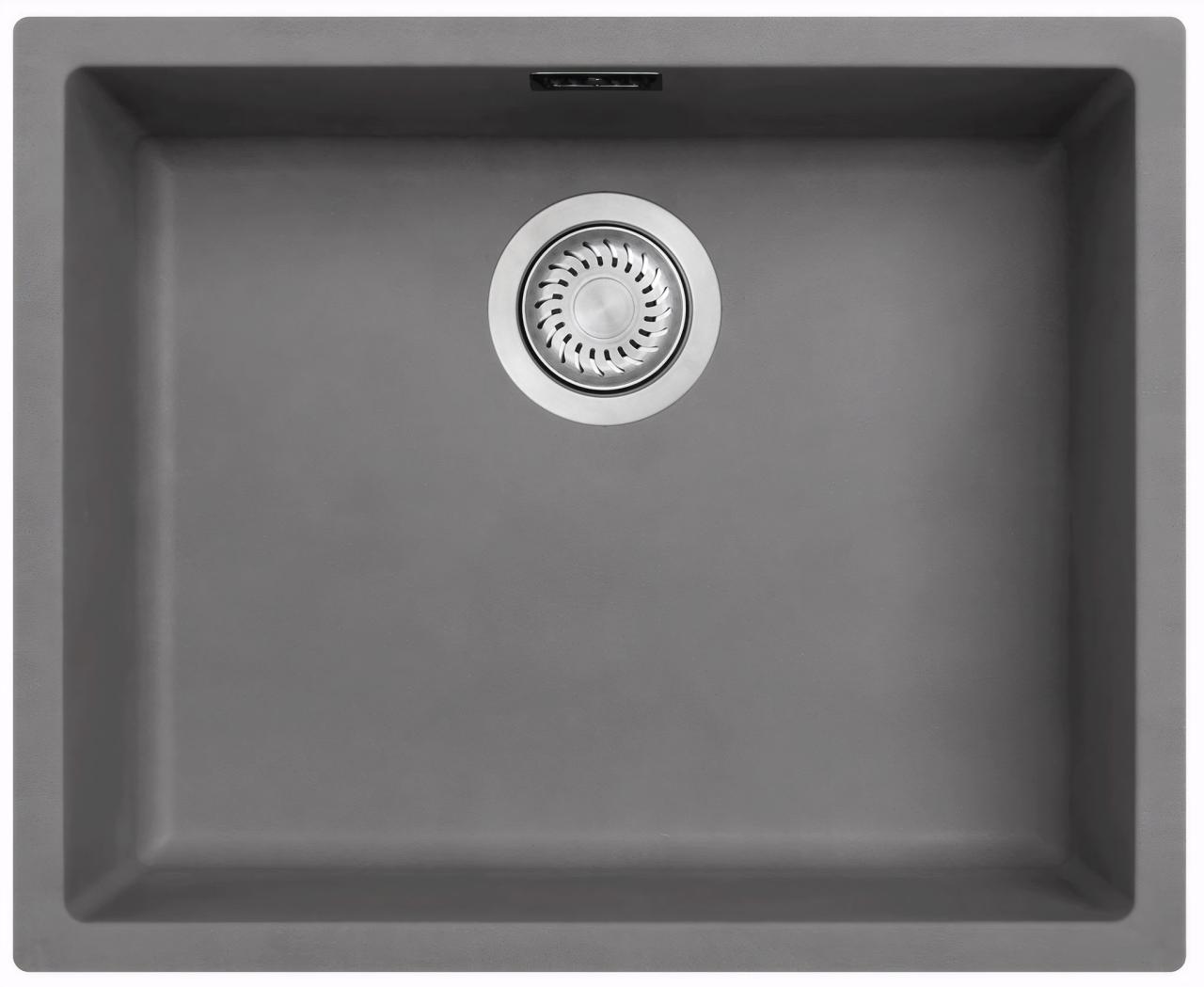 Ausmann Fibre beton grijze spoelbak 50x40cm onderbouw, opbouw en vlakinbouw met automatische RVS plug 1208971915