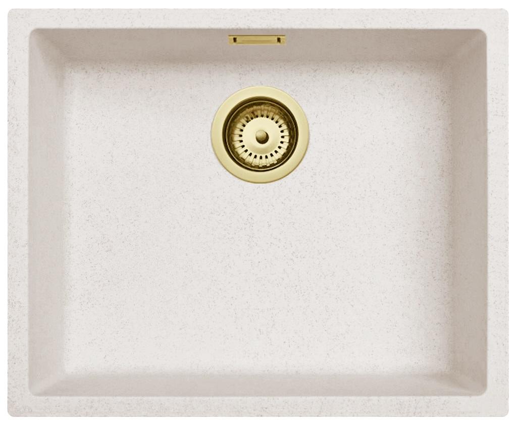 Ausmann Fibre zand witte spoelbak 50x40cm onderbouw, opbouw en vlakinbouw met automatische gouden plug 1208971933