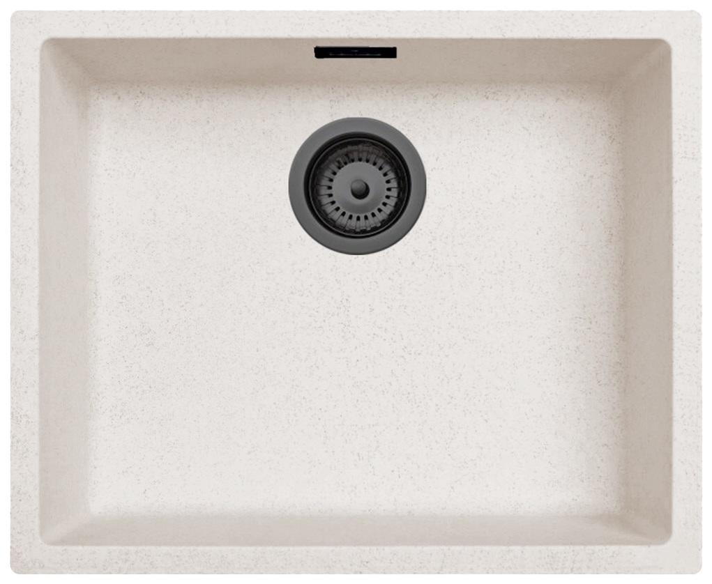 Ausmann Fibre zand witte spoelbak 50x40cm onderbouw, opbouw en vlakinbouw met automatische gun metal plug 1208971934