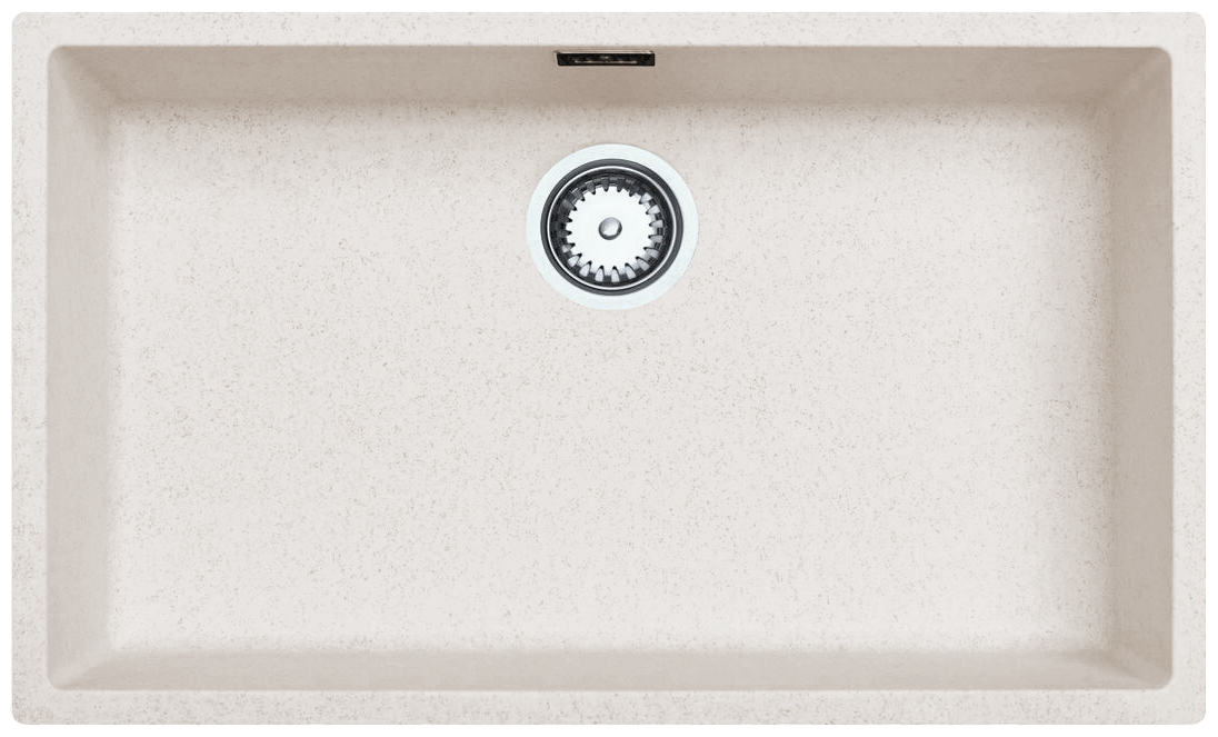 Ausmann Fibre zand wit grote spoelbak 70x40cm onderbouw, opbouw en vlakinbouw met automatische RVS plug 1208971935