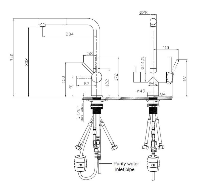 Pure.Sink Elite Steel Clear-S RVS 3-weg Keukenkraan met Uittrekbare Uitloop en Gefilterd Water PS8120-02
