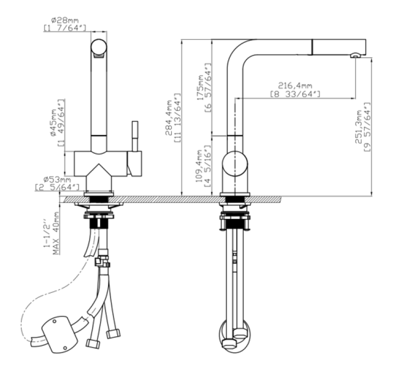 Pure.Sink Elite Steel Pulse-S keukenkraan RVS met uittrekbare uitloop en sproeistand  PS8500-02