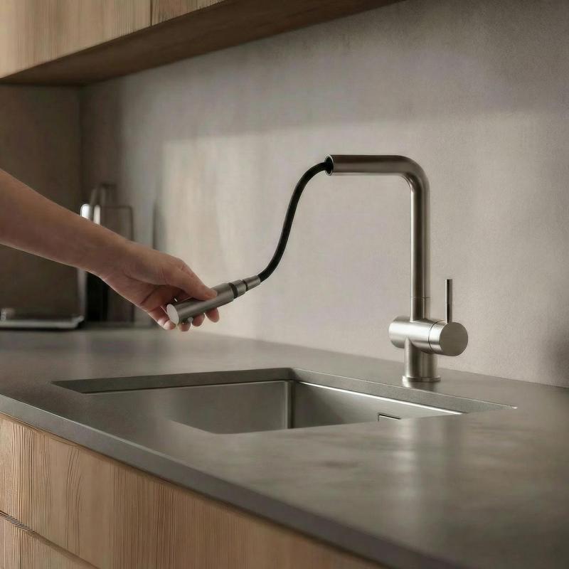 Pure.Sink Elite Steel Pulse-S keukenkraan RVS met uittrekbare uitloop en sproeistand  PS8500-02