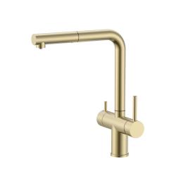 Pure.Sink Elite Steel Clear-S PVD geborsteld goud 3-weg Keukenkraan met Uittrekbare Uitloop en Gefilterd Water PS8120-60