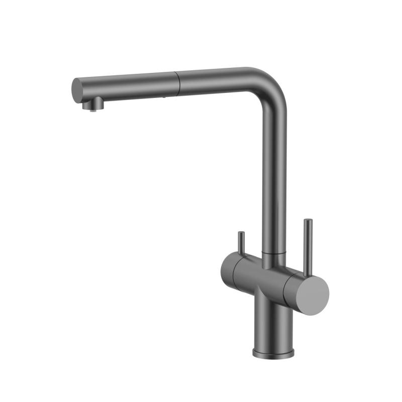 Pure.Sink Elite Steel Clear-S PVD gun metal 3-weg Keukenkraan met Uittrekbare Uitloop en Gefilterd Water PS8120-61