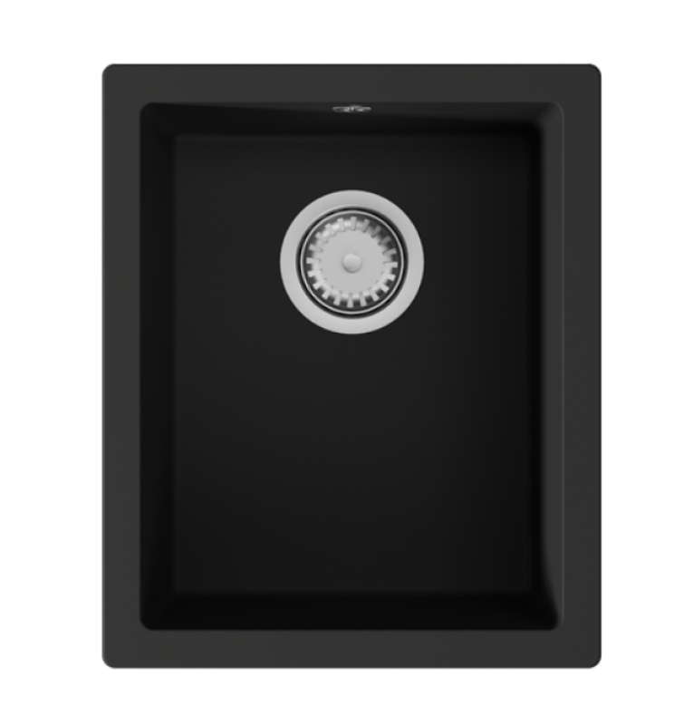 GraniteMy Universal granieten zwarte spoelbak 34x40 cm zwart onderbouw met rvs plug 1208972060