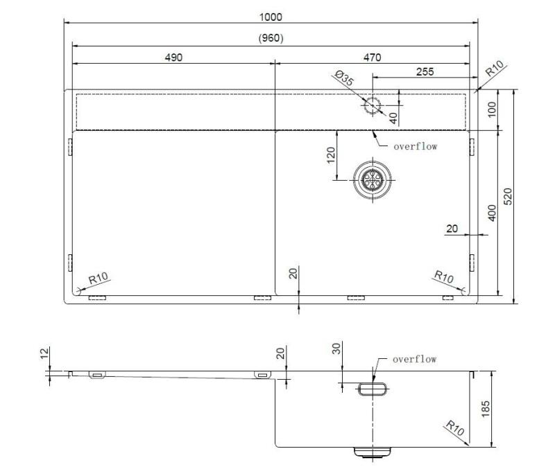 Pure.Sink Exclusivo RVS spoelbak met afdruipgedeelte 100x52 cm Tapwing rechts PEX47100RT-02