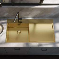 Pure.Sink Exclusivo Gouden spoelbak met afdruipgedeelte 100x52 cm Tapwing links PEX47100LT-60