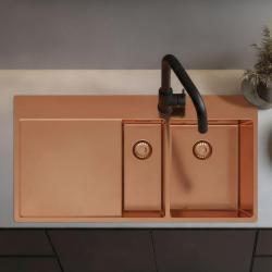 Pure.Sink Exclusivo Koperen 1,5  spoelbak met afdruipgedeelte 100x52 cm Tapwing rechts PEX3418100RT-62