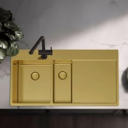 Pure.Sink Exclusivo Gouden 1,5  spoelbak met afdruipgedeelte 100x52 cm Tapwing links PEX3418100LT-60