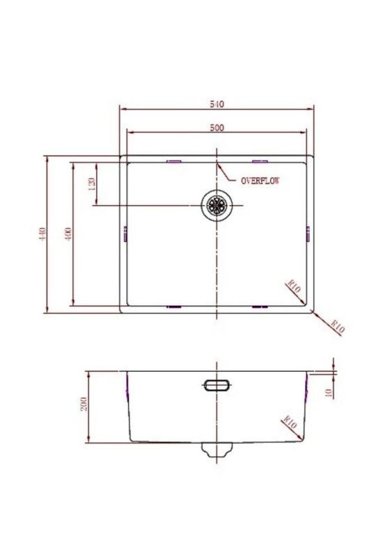 OUTLET Bodem bekrast Pure.Sink Prestige RVS spoelbak 50x40 cm 10mm radius onderbouw, vlakbouw en opbouw PPG5040-02