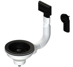 Pure.Sink Universal korfplugset Mat Zwart, afvoerset spoelbak incl. overloop rond en rechthoek WSTMAN-31