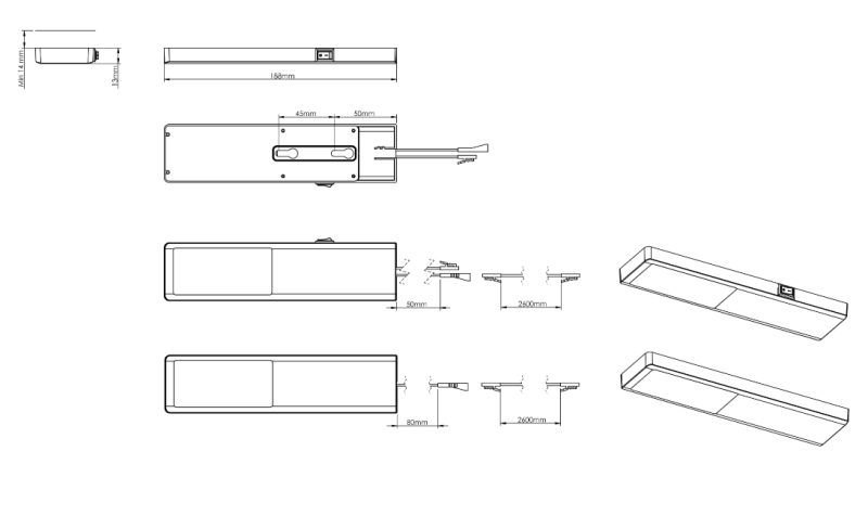 Indux Nivo keuken opbouw LED Set 3x3 W met Centraalschakelaar Zwart 1208972330