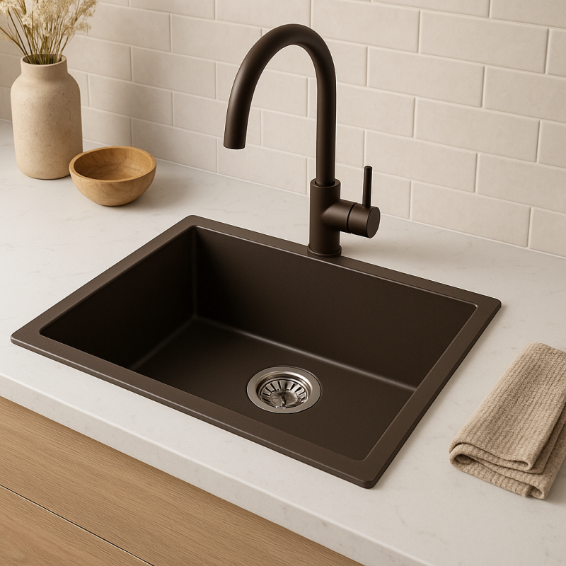 GraniteMy Universal granieten café spoelbak 50x40 cm onderbouw met rvs plug 1208972420