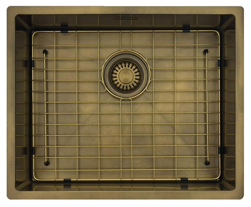 Pure.Sink Luxion PVD Antiek Bronzen spoelbak 50x40 cm onderbouw, vlakinbouw en opbouw met bodemrek PLX5040-64