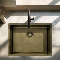 Pure.Sink Luxion PVD Antiek Bronzen spoelbak 55x40 cm onderbouw, vlakinbouw en opbouw  met bodemrek PLX5540-64
