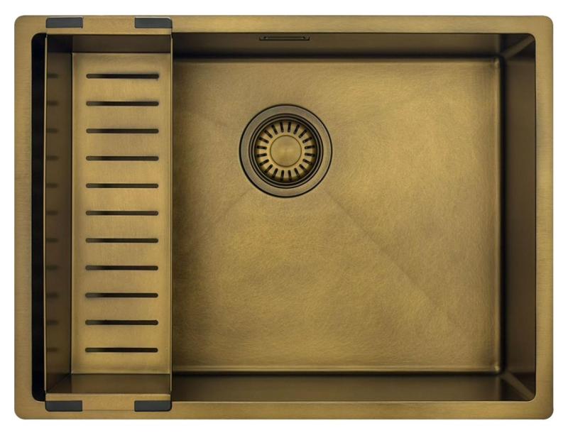 Pure.Sink Luxion PVD Antiek Bronzen spoelbak 55x40 cm onderbouw, vlakinbouw en opbouw  met bodemrek PLX5540-64