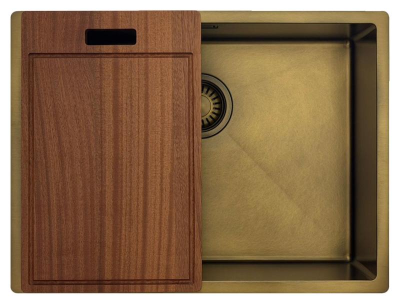 Pure.Sink Luxion PVD Antiek Bronzen spoelbak 55x40 cm onderbouw, vlakinbouw en opbouw  met bodemrek PLX5540-64