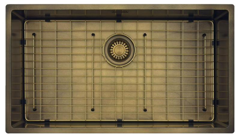 Pure.Sink Luxion Grote PVD Antiek Bronzen spoelbak 74x40 cm onderbouw, vlakinbouw en opbouw met bodemrek PLX7440-64