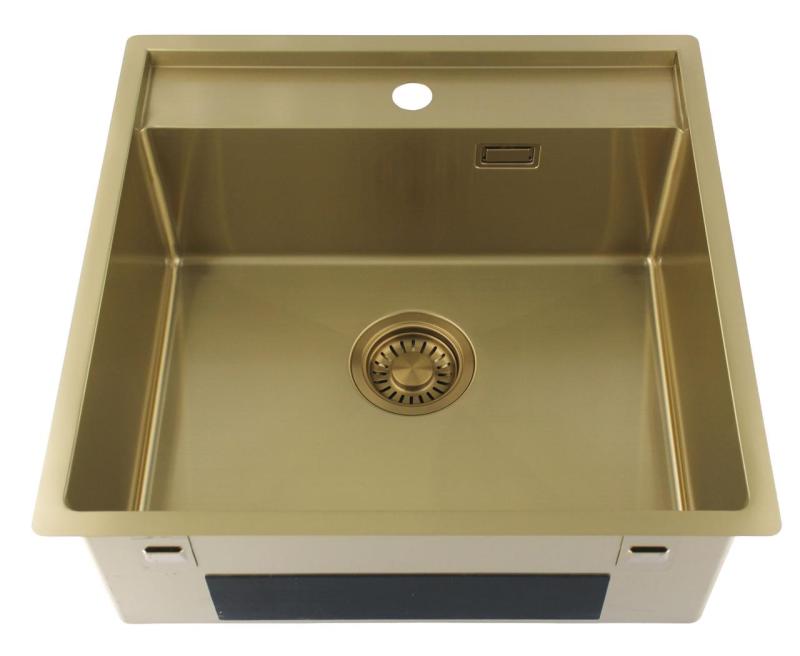 OUTLET Hoek gebogen Pure.Sink Luxion Gouden spoelbak 51x50 cm Tapwing met kraangatbank 1208972440
