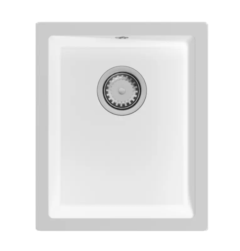 OUTLET GraniteMy Universal granieten witte spoelbak 34x40 cm wit onderbouw  met rvs plug 1208972452