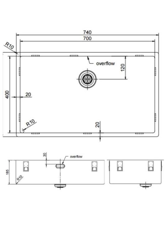 OUTLET Pure.Sink Exclusivo grote RVS spoelbak 70x40 cm 10mm radius onderbouw 1208972453