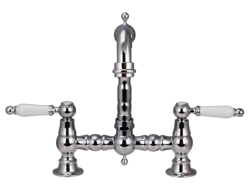 Aquanello Heritage Manor Klassieke Keuken Nostalgische Brug Keukenkraan Chroom met Witte Hendel CR-0010-HM