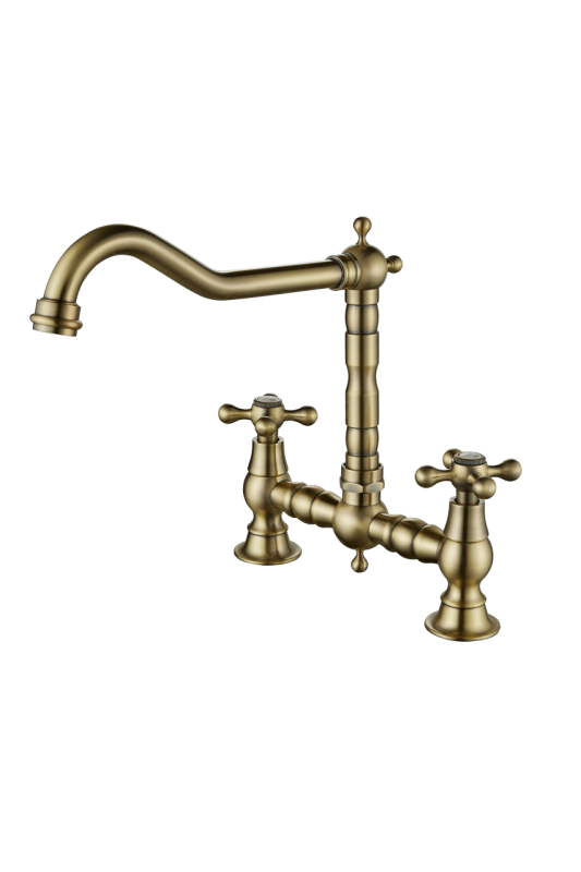 Aquanello Heritage Ascot Klassieke Keuken Nostalgische Brug Keukenkraan Brons met Kruishendels BN-4001-HA