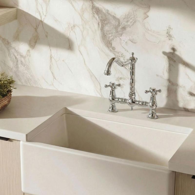 Aquanello Heritage Ascot Klassieke Keuken Nostalgische Brug Keukenkraan Chroom met Kruishendels CR-4001-HA