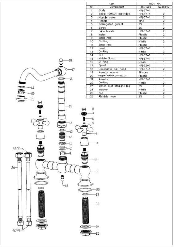 Aquanello Heritage Ascot Klassieke Keuken Nostalgische Brug Keukenkraan Chroom met Kruishendels CR-4001-HA