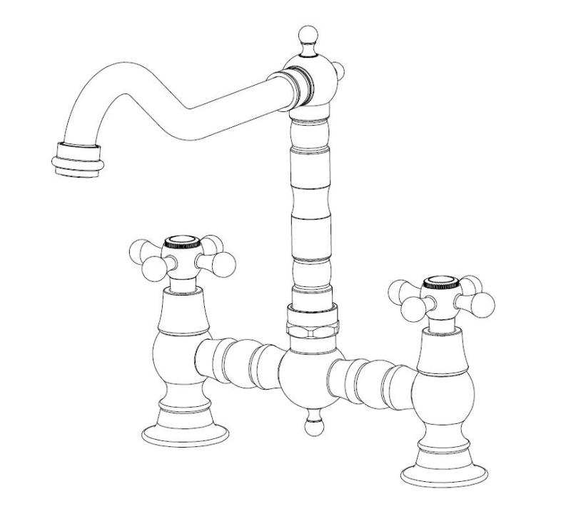 Aquanello Heritage Ascot Klassieke Keuken Nostalgische Brug Keukenkraan Zwart met Kruishendels BL-4001-HA