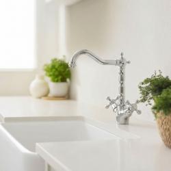 Aquanello Heritage Ascot Klassieke Keuken Nostalgische Keukenkraan Chroom met Haakse Uitloоp CR-4002-HA