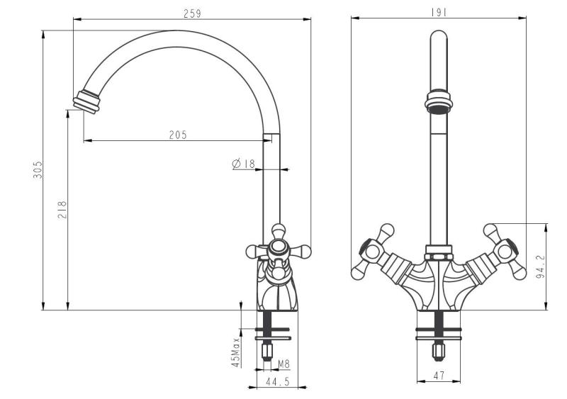 Aquanello Heritage Ascot Klassieke Keuken Nostalgische Keukenkraan Chroom met Ronde Uitloop CR-4003-HA