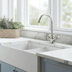 Aquanello Heritage Ascot Klassieke Keuken Nostalgische Keukenkraan RVS met Ronde Uitlop NB-4003-HA