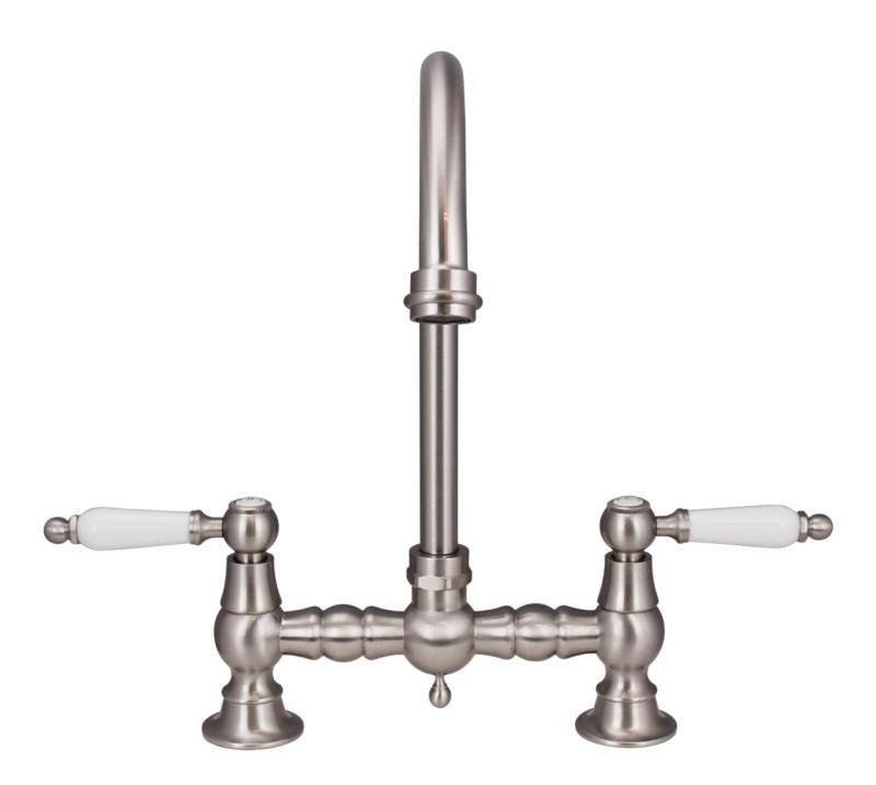 Aquanello Heritage Manor Klassieke Keuken Nostalgische Brug Keukenkraan RVS met Witte Hendel en Ronde Uitloop NB-4001-HA