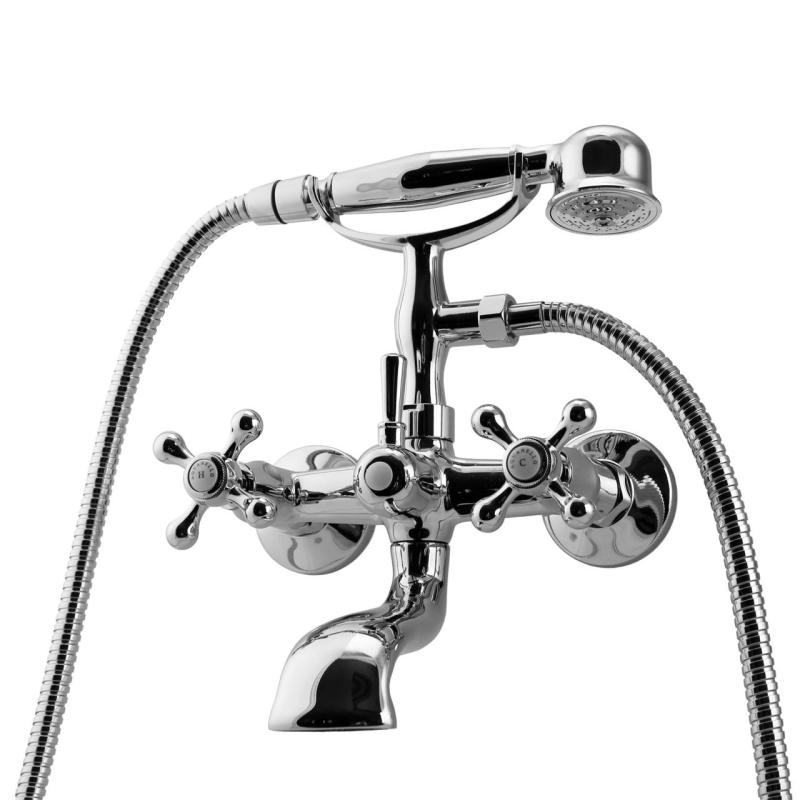 Aquanello Heritage Ascot Klassieke Opbouw Badkraan met Sterknoppen Chroom inclusief Handdouche CR-3002-HA