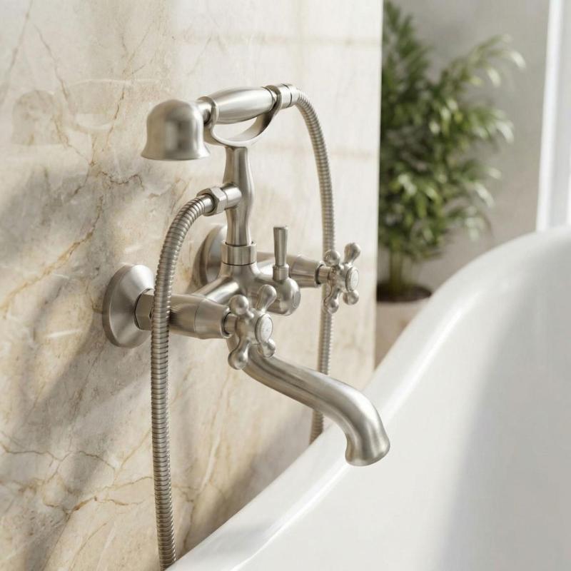 Aquanello Heritage Ascot Klassieke Opbouw Badkraan met Sterknoppen RVS inclusief Handdouche NB-3002-HA
