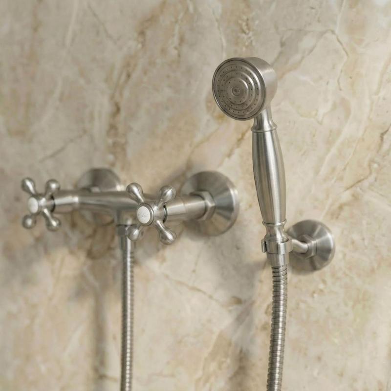 Aquanello Heritage Ascot Klassieke Opbouw Douchekraanset met Sterknoppen RVS inclusief Handdouche NB-2002-HA