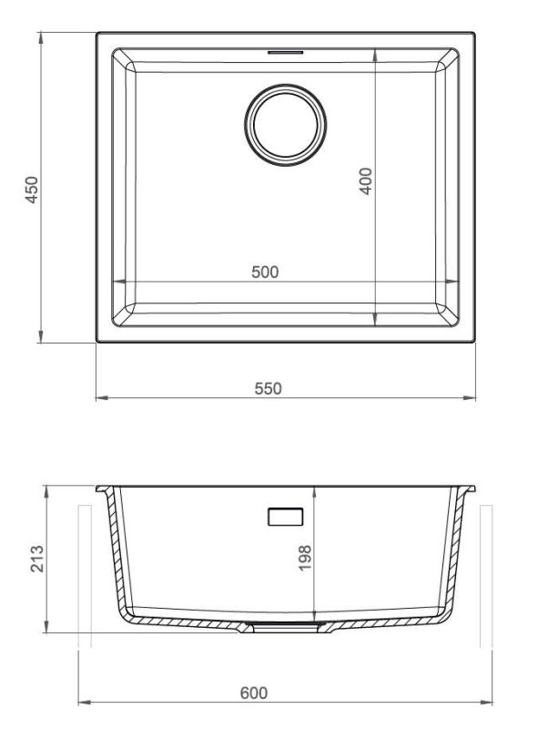 Pure.Sink Eternal Quartz Zwarte Spoelbak 50x40 cm Onderbouw en Opbouw met Gouden plug