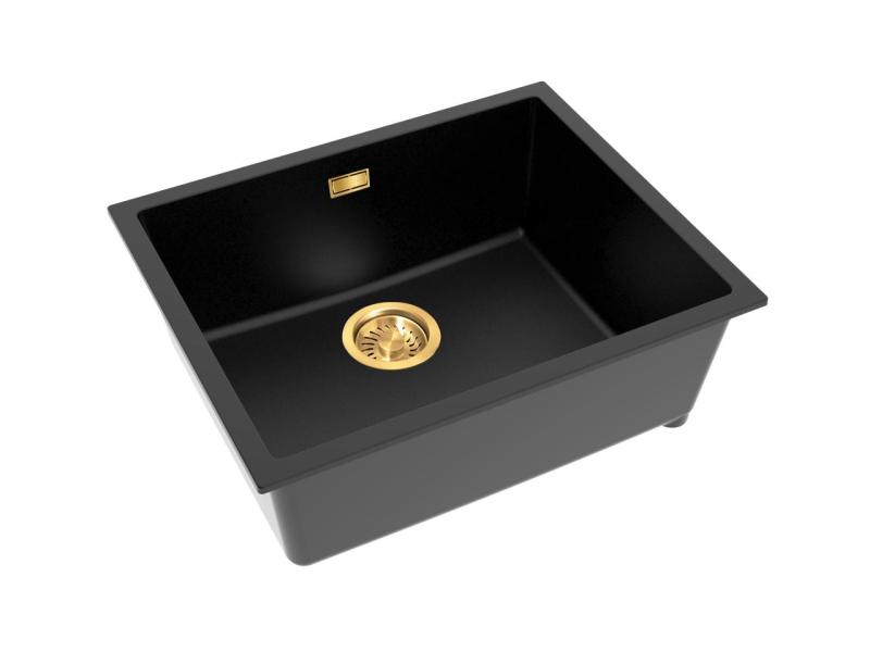 Pure.Sink Eternal Quartz Zwarte Spoelbak 50x40 cm Onderbouw en Opbouw met Gouden plug