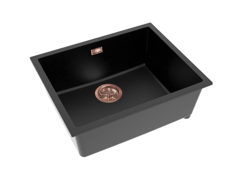 Pure.Sink Eternal Quartz Zwarte Spoelbak 50x40 cm Onderbouw en Opbouw met Koperen plug