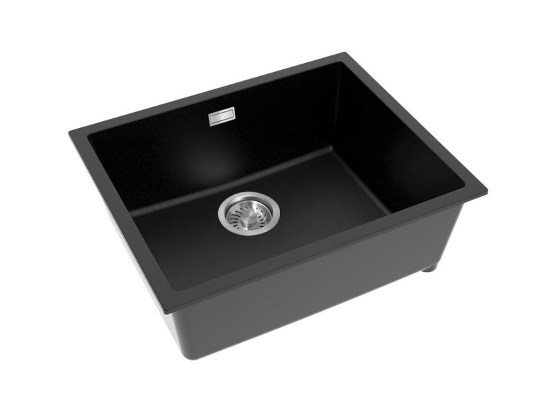 Pure.Sink Eternal Quartz Zwarte Spoelbak 50x40 cm Onderbouw en Opbouw met Automatische RVS plug