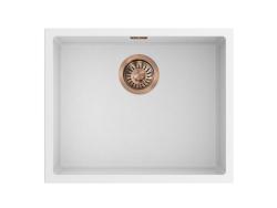 Pure.Sink Eternal Quartz Witte Spoelbak 50x40 cm Onderbouw en Opbouw met Automatische Koperen plug