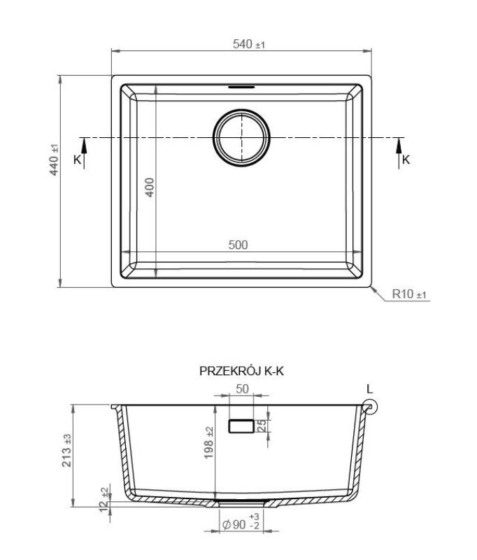 Pure.Sink Eternal Quartz Zwarte Spoelbak 50x40 cm Vlakinbouw en Onderbouw met Gun metal plug