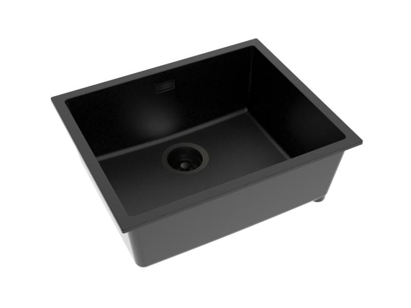 Pure.Sink Eternal Quartz Zwarte Spoelbak 50x40 cm Vlakinbouw en Onderbouw met Zwarte plug