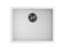 Pure.Sink Eternal Quartz Witte Spoelbak 50x40 cm Vlakinbouw en Onderbouw met Gun metal plug