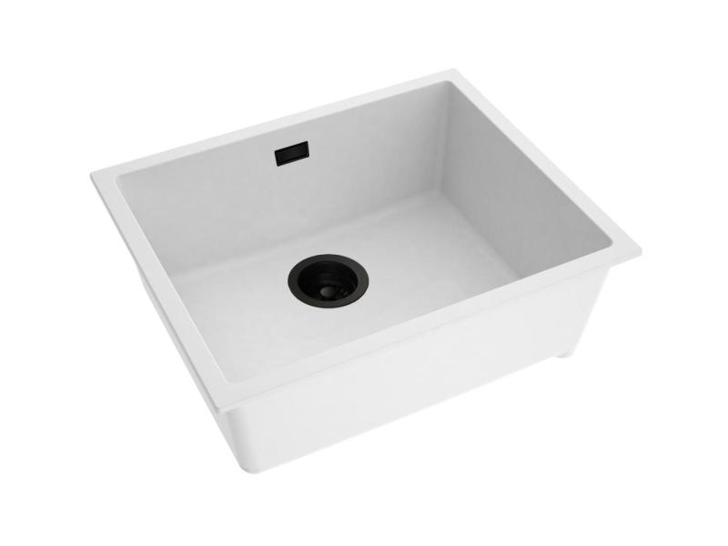 Pure.Sink Eternal Quartz Witte Spoelbak 50x40 cm Vlakinbouw en Onderbouw met Zwarte plug