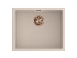 Pure.Sink Eternal Quartz Beige Spoelbak 50x40 cm Vlakinbouw en Onderbouw met Koperen plug
