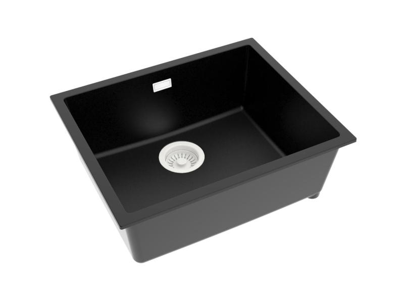 Pure.Sink Eternal Quartz Zwarte Spoelbak 50x40 cm Vlakinbouw en Onderbouw met Automatische Witte plug