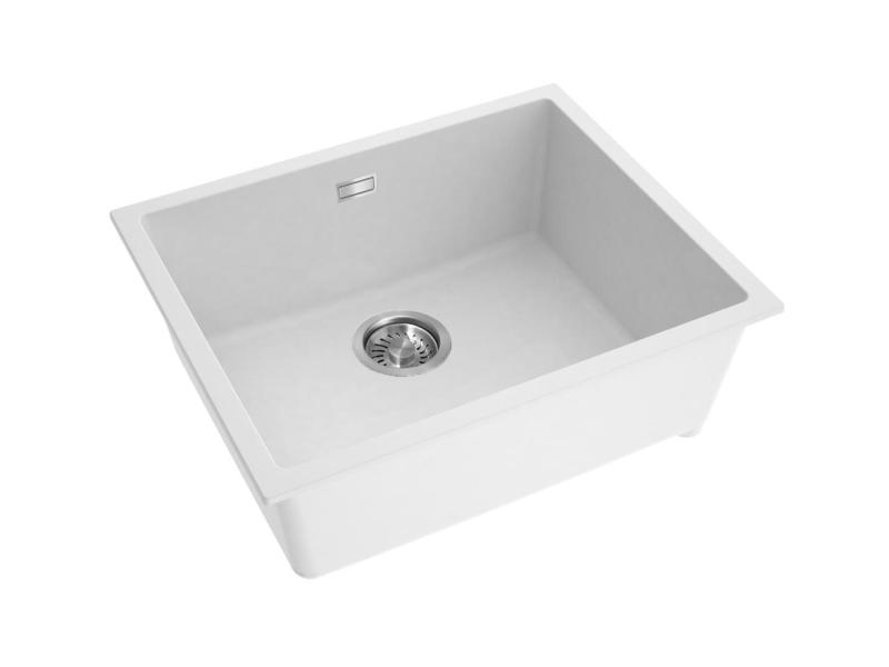 Pure.Sink Eternal Quartz Witte Spoelbak 50x40 cm Vlakinbouw en Onderbouw met Automatische RVS plug